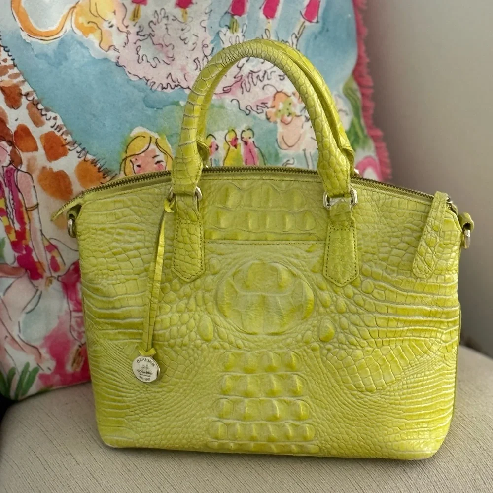 🍋‍🟩🐊Brahmin Lime Crocodile Lemongrass Embossed Satchel (Rare) EUC🐊